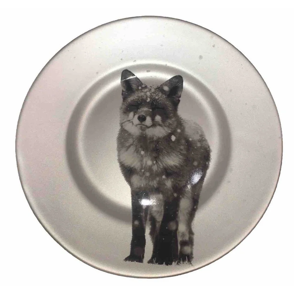 PIER 1 Imports Snow Forest Winter Fox Decorative Plate Dish 8.5